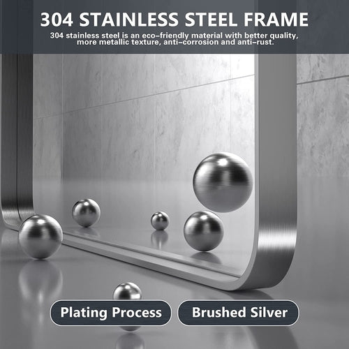 Brushed Silver Wall Mounted Bathroom Mirror 30x40 Inches