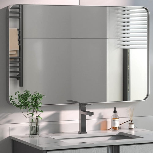 Brushed Silver Wall Mounted Bathroom Mirror 30x40 Inches