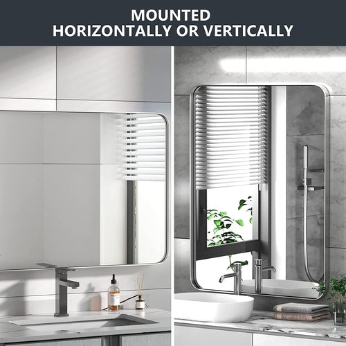 Brushed Silver Wall Mounted Bathroom Mirror 30x40 Inches