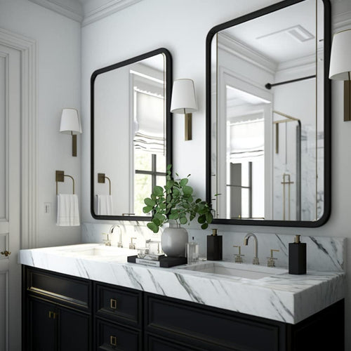 Set of Two Black Bathroom Mirrors 24 x 36 Inch Metal Frame Rectangle