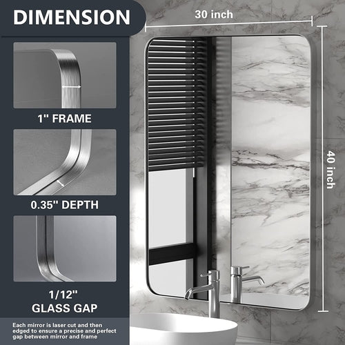 Brushed Silver Wall Mounted Bathroom Mirror 30x40 Inches