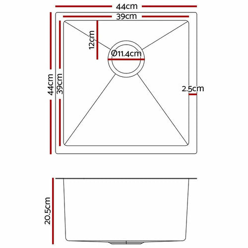 Cefito 44cm x 44cm Stainless Steel Kitchen Sink Under/Top/Flush Mount