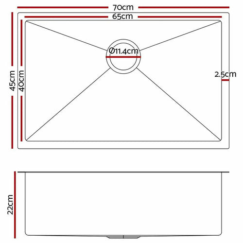 Cefito 70cm x 45cm Stainless Steel Kitchen Sink Under/Top/Flush Mount