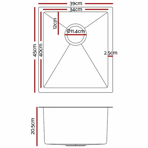 Cefito 39cm x 45cm Stainless Steel Kitchen Sink Under/Top/Flush Mount