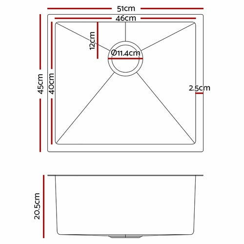 Cefito 51cm x 45cm Stainless Steel Kitchen Sink Under/Top/Flush Mount
