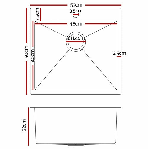 Cefito 53cm x 50cm Stainless Steel Kitchen Sink Under/Top/Flush Mount