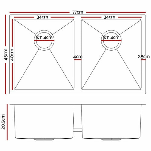 Cefito 77cm x 45cm Stainless Steel Kitchen Sink Under/Top/Flush Mount