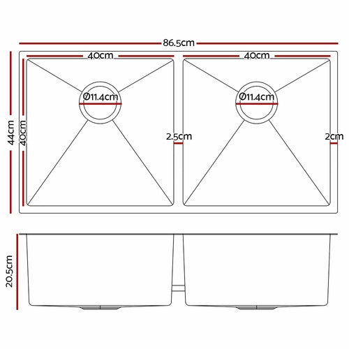 Cefito 86.5cm x 44cm Stainless Steel Kitchen Sink Under/Top/Flush