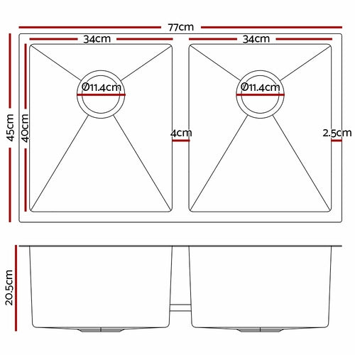 Cefito 77cm x 45cm Stainless Steel Kitchen Sink Under/Top/Flush Mount