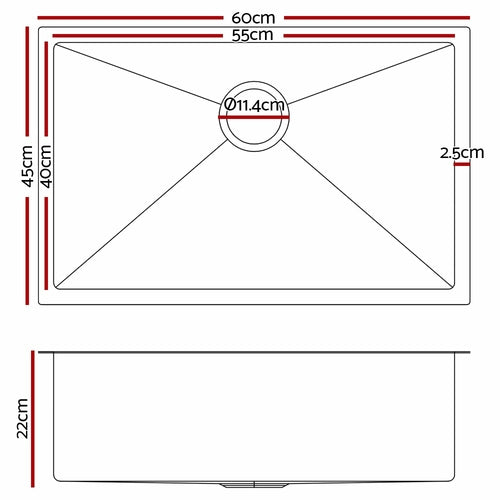 Cefito 60cm x 45cm Stainless Steel Kitchen Sink Under/Top/Flush Mount