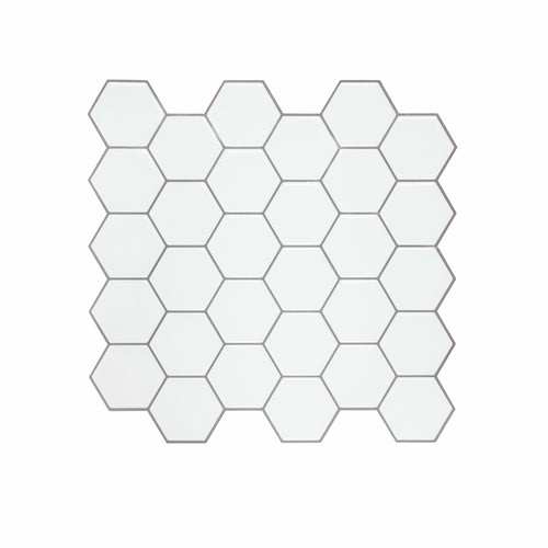 Tiles 3D Peel and Stick Wall Tile Hexagon White (30cm x 30cm x 10