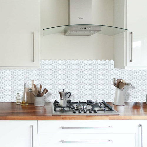 Tiles 3D Peel and Stick Wall Tile Hexagon White (30cm x 30cm x 10