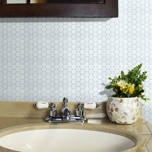Tiles 3D Peel and Stick Wall Tile Hexagon White (30cm x 30cm x 10
