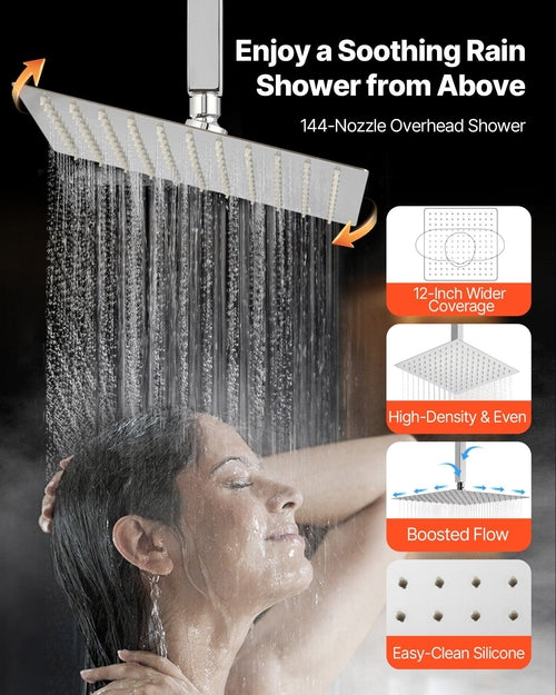 Shower Faucet Set, 12 Inch Thermostatic Ceiling Mount Rainfall Shower