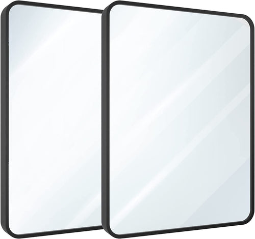 Set of Two Black Bathroom Mirrors 24 x 36 Inch Metal Frame Rectangle