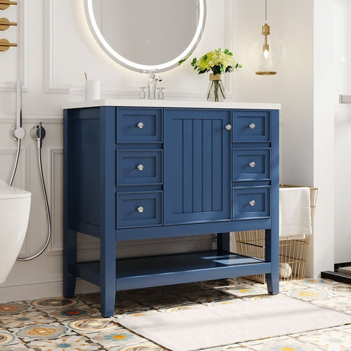 36" Bathroom Vanity with Sink Combo, One Cabinet and Three Drawers,