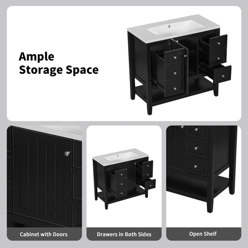 36" Bathroom Vanity with Sink Combo, One Cabinet and Three Drawers,