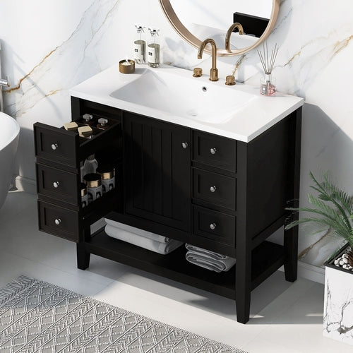 36" Bathroom Vanity with Sink Combo, One Cabinet and Three Drawers,