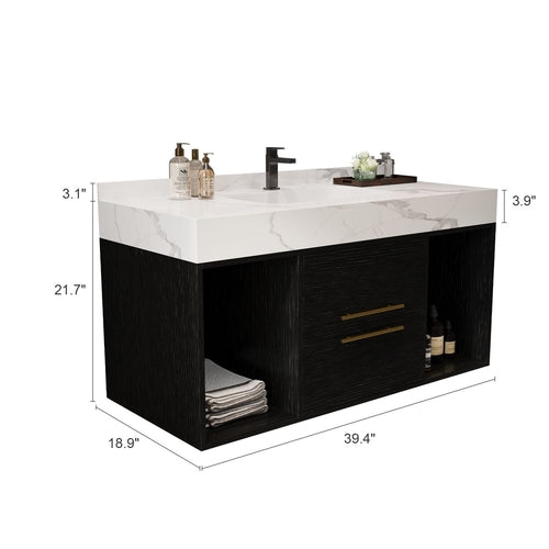 39.4" Bathroom Vanities with Ceramic Sink,Floating Bathroom