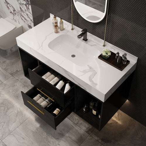 39.4" Bathroom Vanities with Ceramic Sink,Floating Bathroom