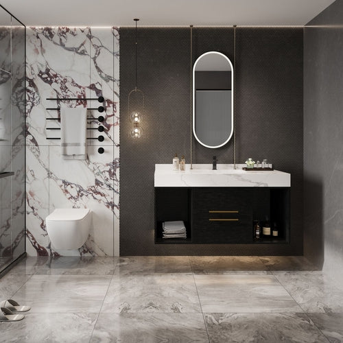 39.4" Bathroom Vanities with Ceramic Sink,Floating Bathroom