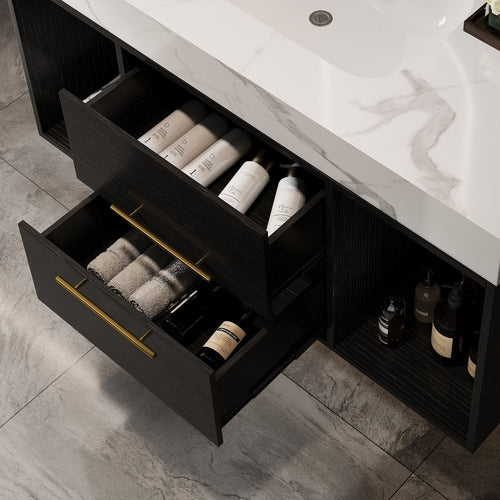 39.4" Bathroom Vanities with Ceramic Sink,Floating Bathroom