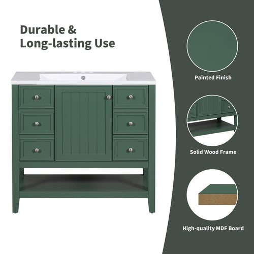 36" Bathroom Vanity with Sink Combo, One Cabinet and Three Drawers,