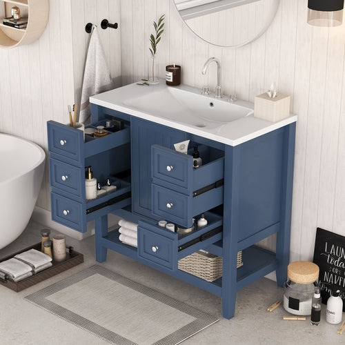 36" Bathroom Vanity with Sink Combo, One Cabinet and Three Drawers,