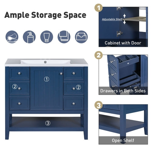36" Bathroom Vanity with Sink Combo, One Cabinet and Three Drawers,