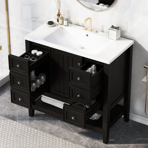 36" Bathroom Vanity with Sink Combo, One Cabinet and Three Drawers,