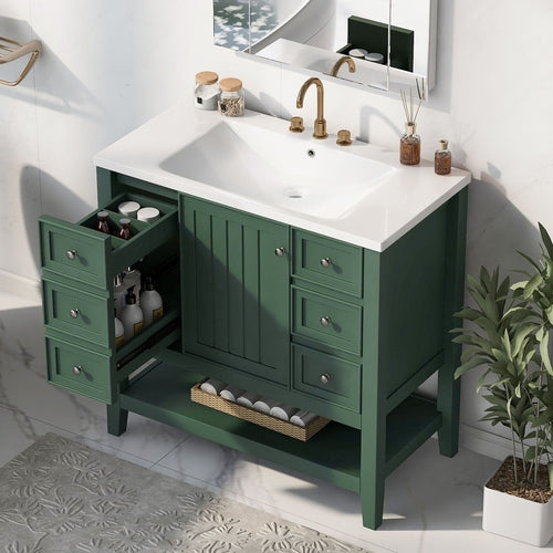 36" Bathroom Vanity with Sink Combo, One Cabinet and Three Drawers,