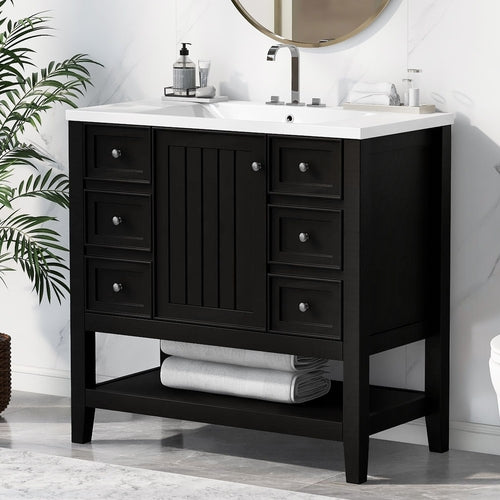 36" Bathroom Vanity with Sink Combo, One Cabinet and Three Drawers,