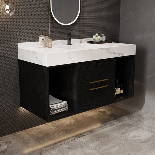 39.4" Bathroom Vanities with Ceramic Sink,Floating Bathroom