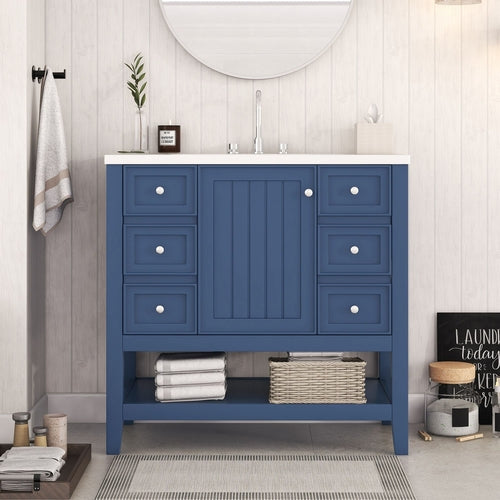 36" Bathroom Vanity with Sink Combo, One Cabinet and Three Drawers,