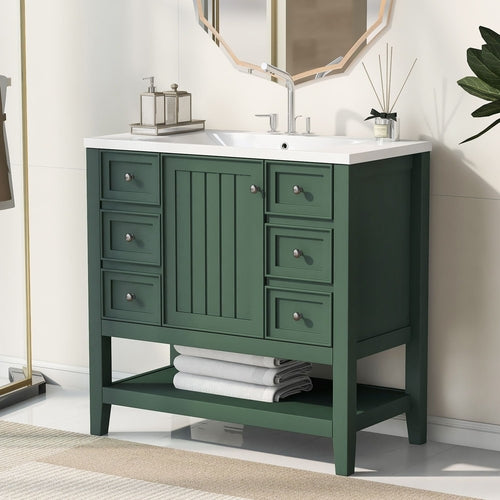 36" Bathroom Vanity with Sink Combo, One Cabinet and Three Drawers,
