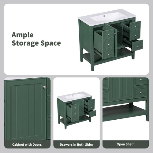 36" Bathroom Vanity with Sink Combo, One Cabinet and Three Drawers,