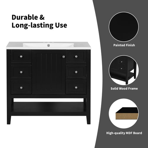36" Bathroom Vanity with Sink Combo, One Cabinet and Three Drawers,
